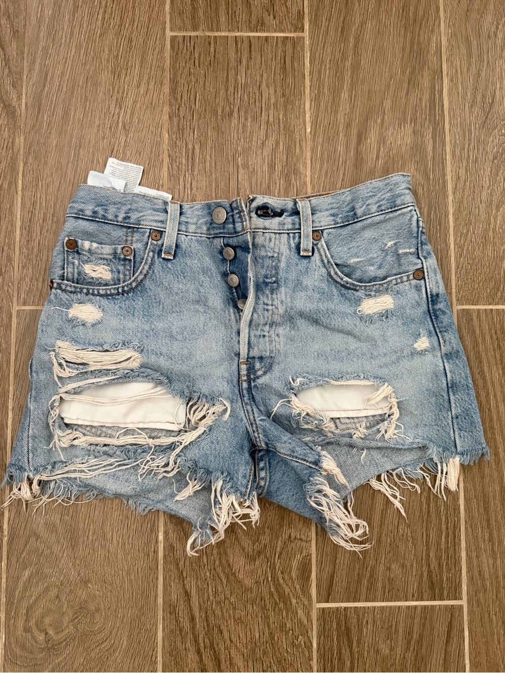 Distressed Light Blue Denim Shorts - Women's Ripped Jean Shorts